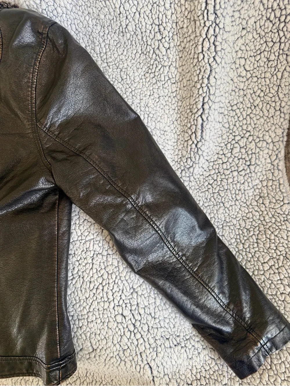 dressbarn Dark Brown Leather Jacket with Faux Fur Shawl Collar - Picture 7 of 11
